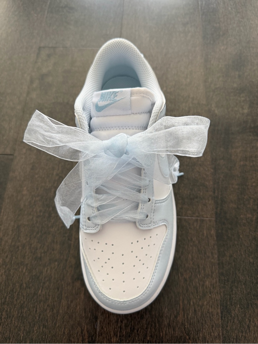 Sheer baby blue ribbon shoelaces